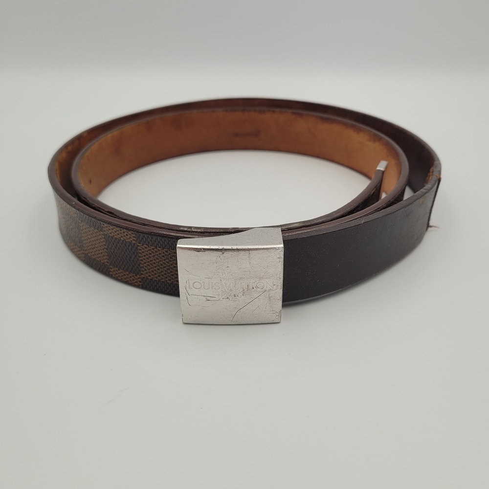 Louis Vuitton Damier Ebene Belt Brown Silver Buckle M9603 size 40 Mens Luxury